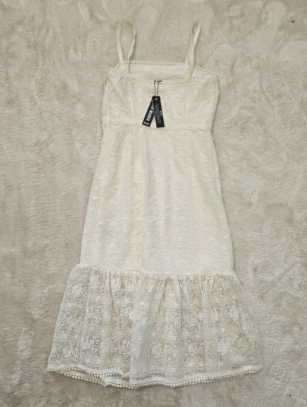 NWT Steve Madden Lace Cream Midi Dress Size 2 White Summer Vacation Feminine - Picture 9 of 9